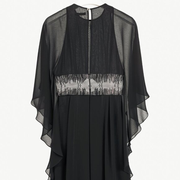 Versace Collection Black Crepe Rhinestone-Waist Cape Mini Dress - Picture 2 of 12